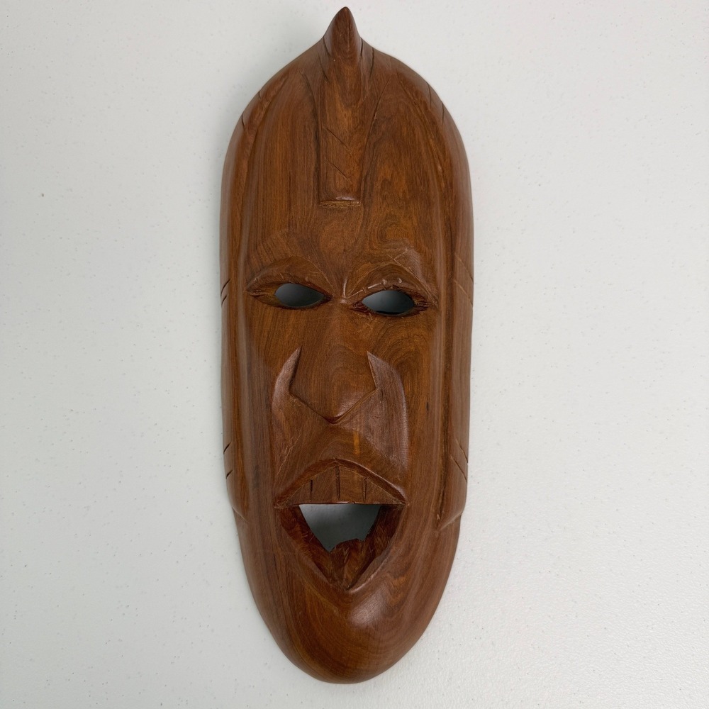 Vintage Hand Carved Wooden African Tribal Mask Made in Kenya Wall Decor 12"